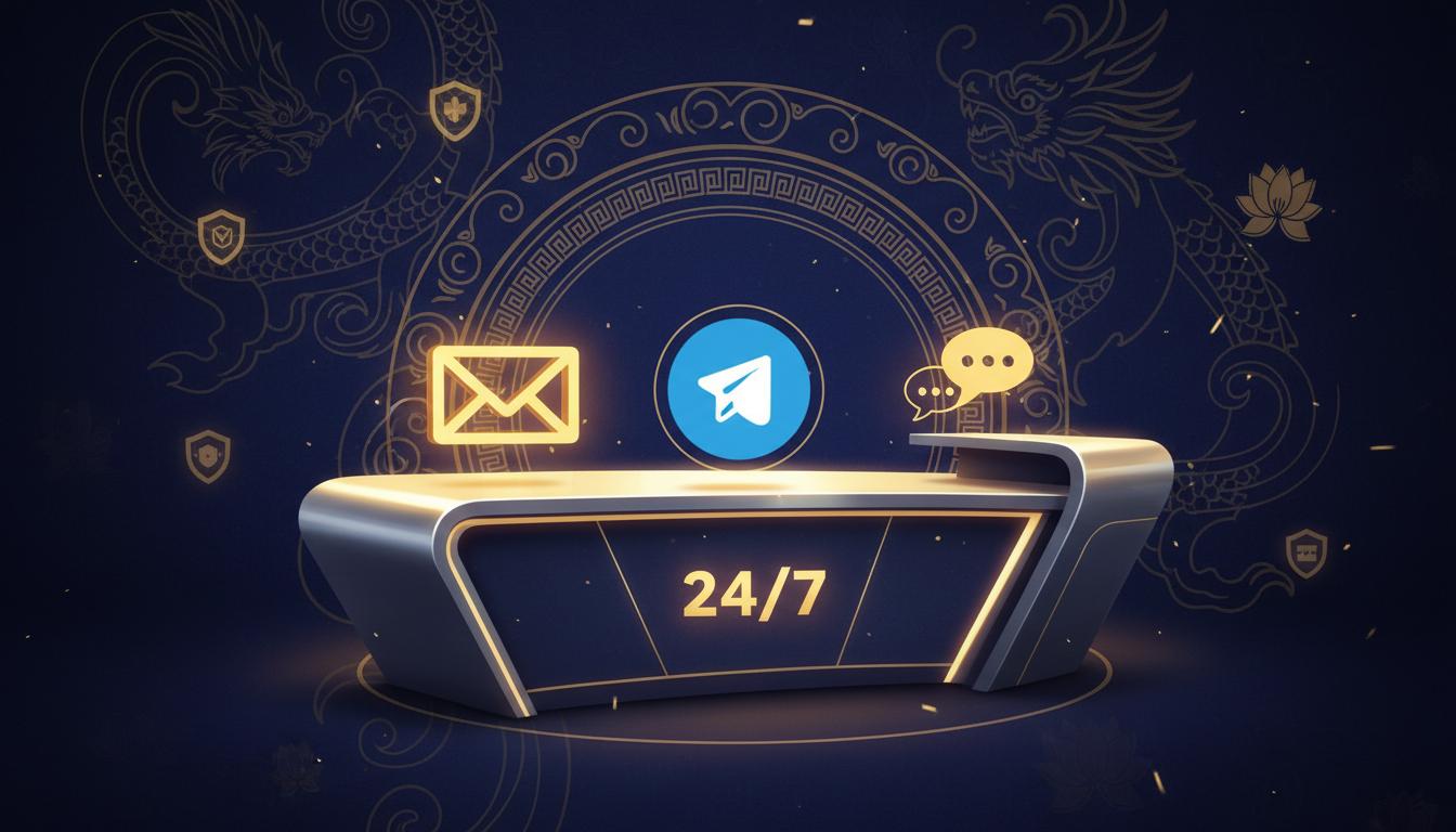 Đội ngũ hỗ trợ chuyên nghiệp hoạt động 24/7 qua Telegram và Email